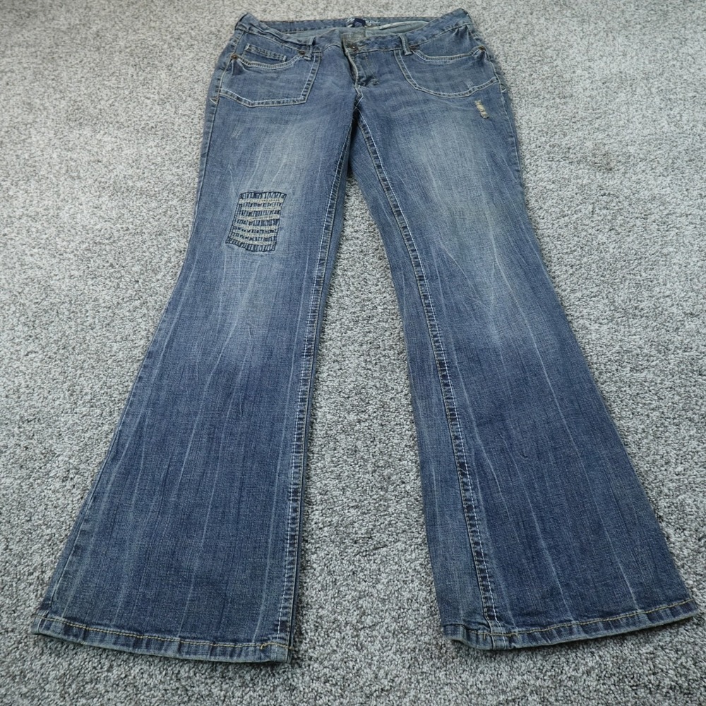 Amethyst Jeans Womens 16 Dark Blue Denim Pants Low Rise Flare Bell Stretch Flex